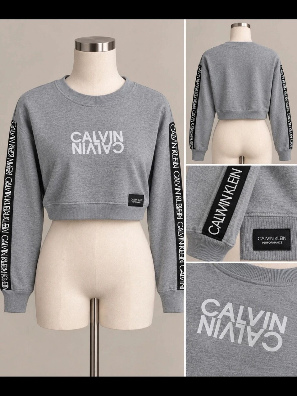 Calvin Klein Performance XL Gray Logo Tape Cropped Sweatshirt Women’s